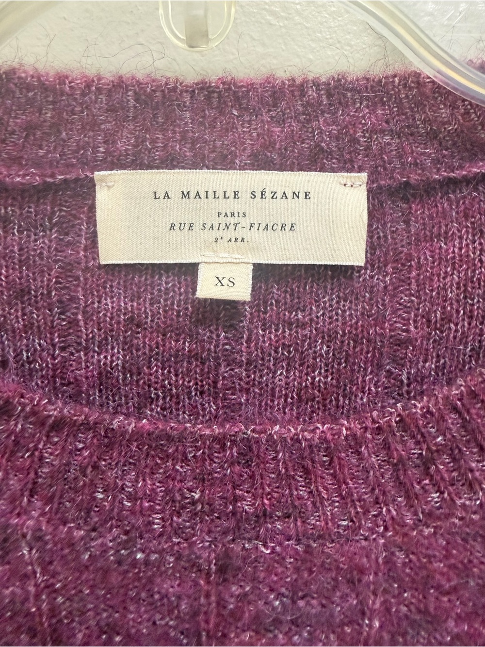 Sezane Joyce Jumper Sweater Merino Wool Mohair Gold Buttons in Grape Purple XS - Picture 11 of 12